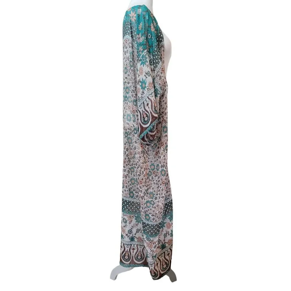 Boho Kimono Tops Women's One Size Green Pink Sheer Paradise Vibrant Colors